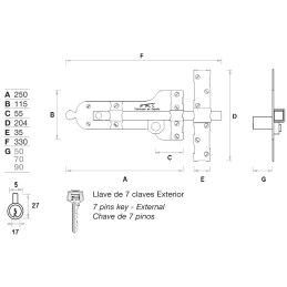 CERROJO FAC Nº1 - ESTILO ANTIGUO / RÚSTICO - REEDICIÓN CERROJO DE 1931 (CERRADURA SÓLO EN EXTERIOR)