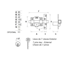 CERROJO FAC 201R / 80 (CERRADURA SÓLO EN EXTERIOR)